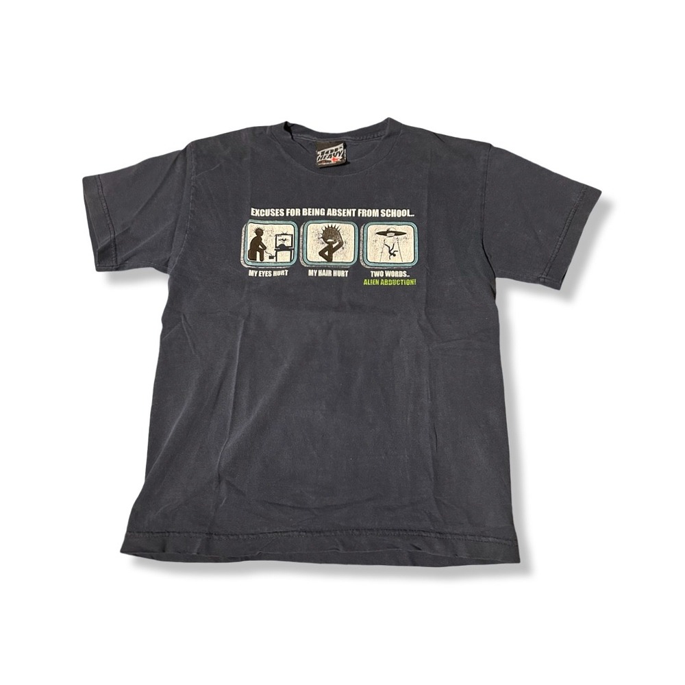 Top Heavy Graphic Tee Kids M Navy Blue Excellent Alien Abduction School Excuses